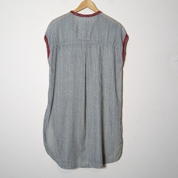 Johnny Was Hickory Stripe Oversize Cotton Tunic Embroidered Swim Cover - Picture 8 of 9